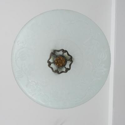 Gorgeous Art Deco Pendant in Brass and Blue Frosted Glass Swedish Grace 1930s