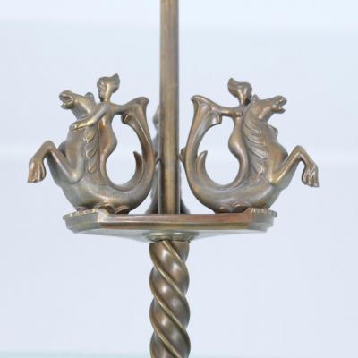 Gorgeous Art Deco Pendant in Brass and Blue Frosted Glass Swedish Grace 1930s