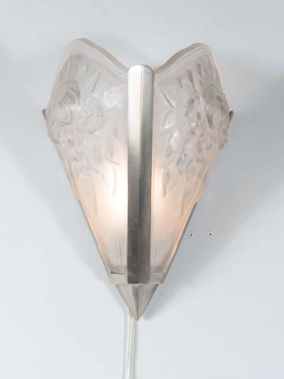 Gorgeous Art Deco Sconce with Relief Frosted Glass In The Manner Of Degue