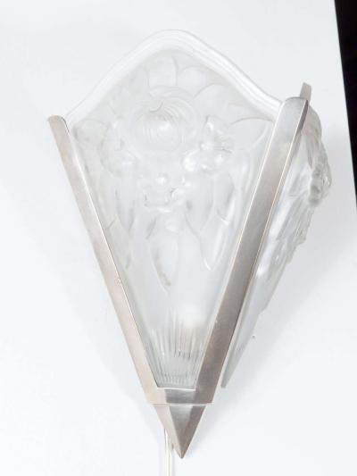 Gorgeous Art Deco Sconce with Relief Frosted Glass In The Manner Of Degue