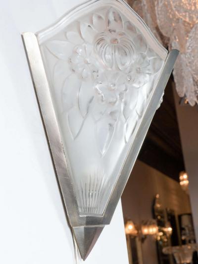 Gorgeous Art Deco Sconce with Relief Frosted Glass In The Manner Of Degue