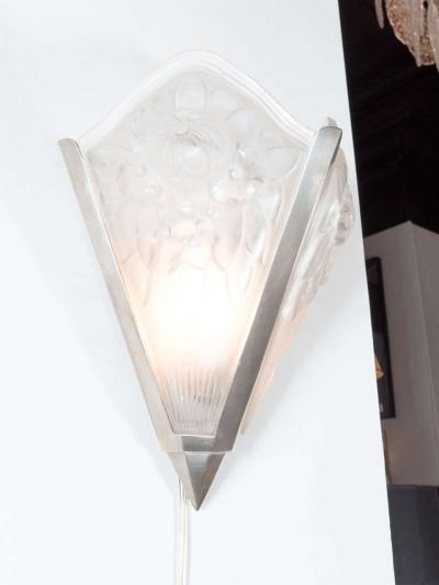 Gorgeous Art Deco Sconce with Relief Frosted Glass In The Manner Of Degue