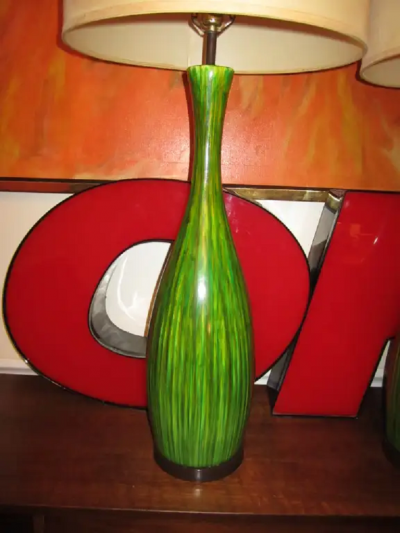 Gorgeous Extra Tall Green Drip Glazed Lamp Mid century Danish