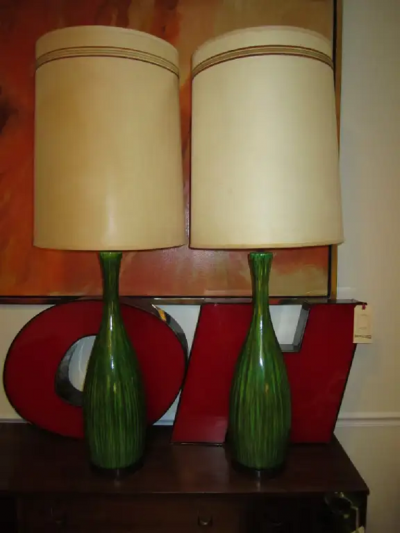 Gorgeous Extra Tall Green Drip Glazed Lamp Mid century Danish