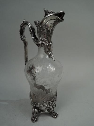 Gorgeous French Belle Epoque Rococo Silver Crystal Decanter