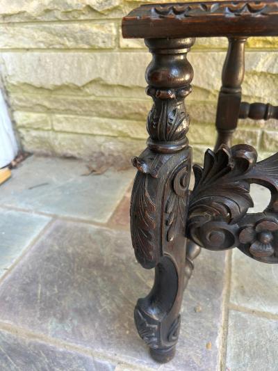 Gorgeous Jacobean Revival Caned Victorian Carved Oak Dining Desk Chair
