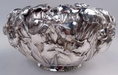 Gorgeous Japanese Meiji Art Nouveau Silver Iris Centerpiece Bowl
