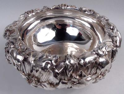 Gorgeous Japanese Meiji Art Nouveau Silver Iris Centerpiece Bowl
