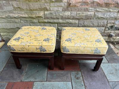 Gorgeous Pair Chinoiserie Rosewood Ottoman Stool Mid Century