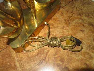 Gorgeous Pair Solid Brass Mid Century Modern Stylized Swan Lamps