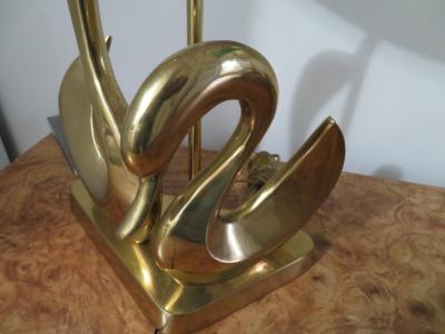 Gorgeous Pair Solid Brass Mid Century Modern Stylized Swan Lamps