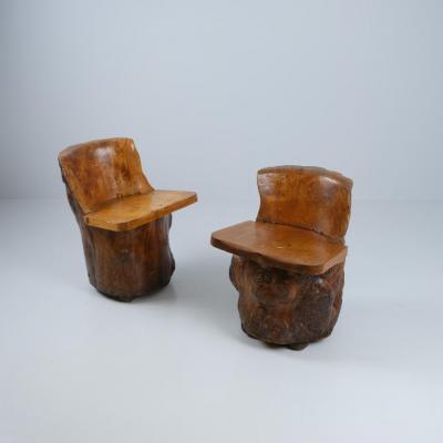 Gorgeous Pair of Organic Hand Carved Finnish Tree Trunk Chairs Finland