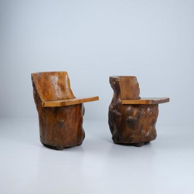 Gorgeous Pair of Organic Hand Carved Finnish Tree Trunk Chairs Finland