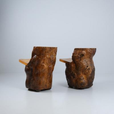 Gorgeous Pair of Organic Hand Carved Finnish Tree Trunk Chairs Finland