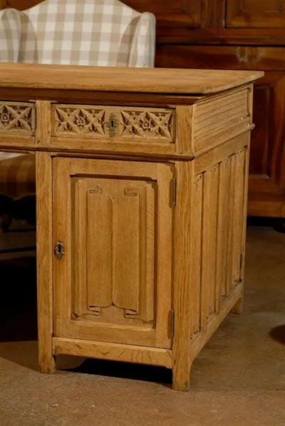 Gothic Revival English Desk of Bleached Oak with Linenfold Motifs circa 1830