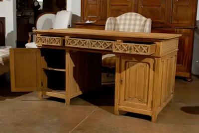Gothic Revival English Desk of Bleached Oak with Linenfold Motifs circa 1830