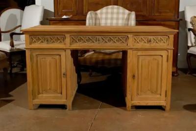 Gothic Revival English Desk of Bleached Oak with Linenfold Motifs circa 1830