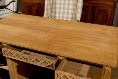 Gothic Revival English Desk of Bleached Oak with Linenfold Motifs circa 1830