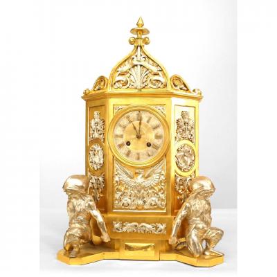Gothic Revival Gilt Mantel Clock