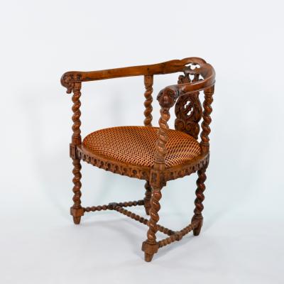 Gothic Revival Yew Tub Chair with Barley Twist Supports circa 1880