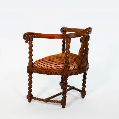 Gothic Revival Yew Tub Chair with Barley Twist Supports circa 1880