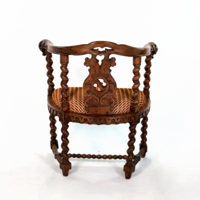 Gothic Revival Yew Tub Chair with Barley Twist Supports circa 1880
