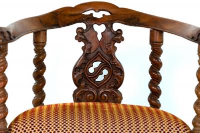 Gothic Revival Yew Tub Chair with Barley Twist Supports circa 1880