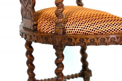 Gothic Revival Yew Tub Chair with Barley Twist Supports circa 1880
