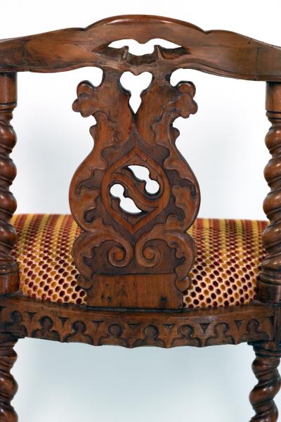 Gothic Revival Yew Tub Chair with Barley Twist Supports circa 1880