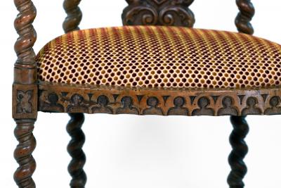 Gothic Revival Yew Tub Chair with Barley Twist Supports circa 1880