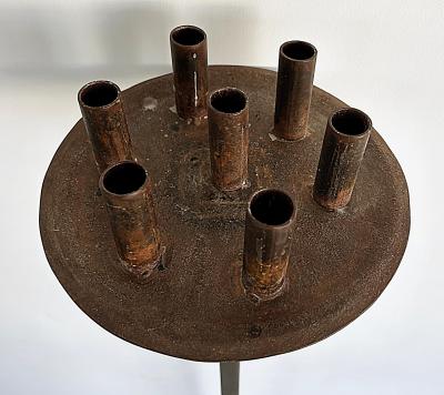 Gothic Wrought Iron Candelabras For Seven Candles Twisted Stems Tripod Bases