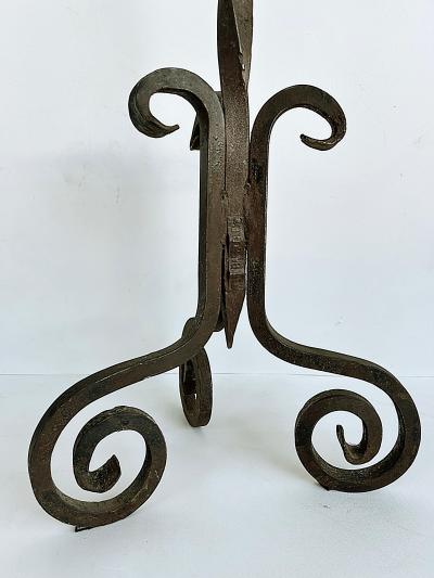 Gothic Wrought Iron Candelabras For Seven Candles Twisted Stems Tripod Bases