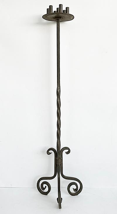 Gothic Wrought Iron Candelabras For Seven Candles Twisted Stems Tripod Bases