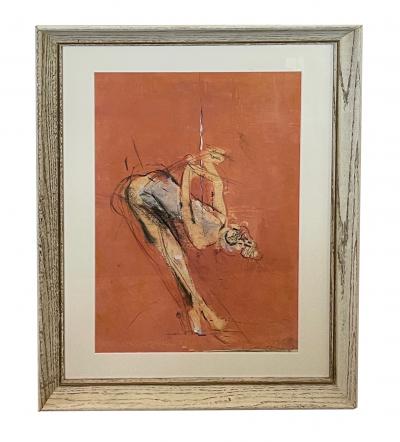 Gouache charcoal and pastel on paper mid century drawing of a ballerina