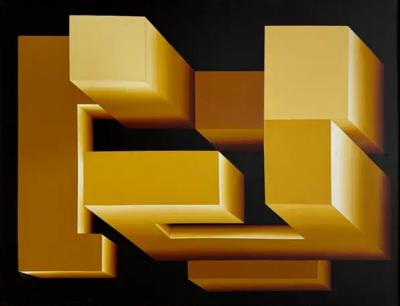 Grace Alhades Vintage Abstract Op Art Painting by Grace Alhades and Marty Sherma