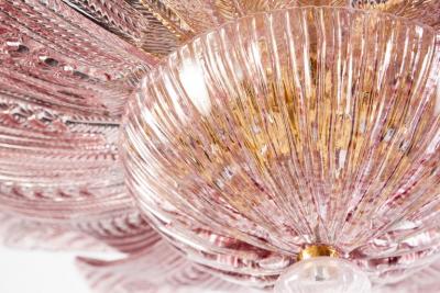 Graceful Pink Amethyst Murano Glass Leave Ceiling Light or Chandelier