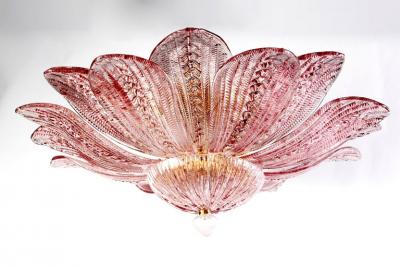 Graceful Pink Amethyst Murano Glass Leave Ceiling Light or Chandelier