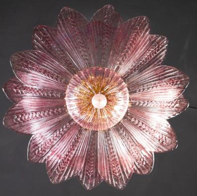 Graceful Pink Amethyst Murano Glass Leave Ceiling Light or Chandelier