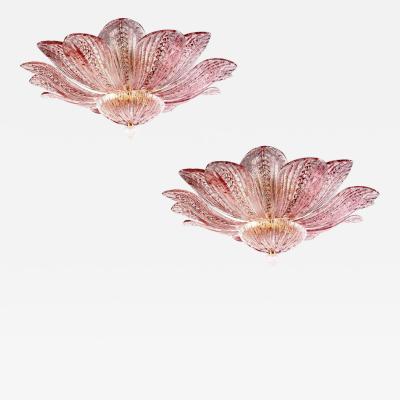 Graceful Pink Amethyst Murano Glass Leave Ceiling Light or Chandelier