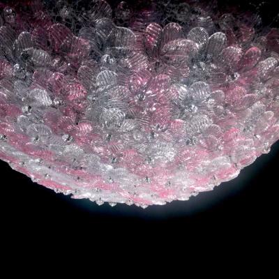 Graceful Pink and Ice Midcentury Flowers Basket Murano Glass Ceiling Light