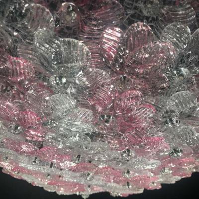 Graceful Pink and Ice Midcentury Flowers Basket Murano Glass Ceiling Light
