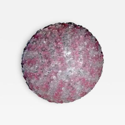 Graceful Pink and Ice Midcentury Flowers Basket Murano Glass Ceiling Light