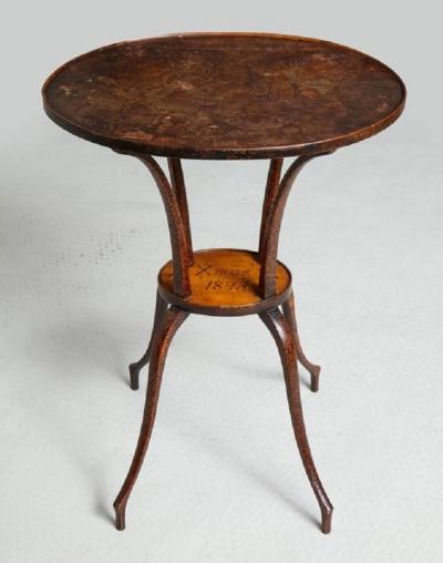 Graceful Table with Pyrographic Decoration