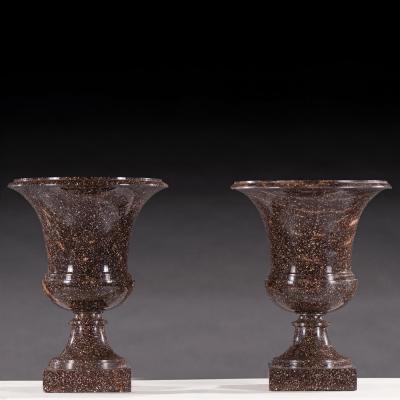 Grand Pair of Early 19th Century Swedish Blyberg Porphyry Campana Urns