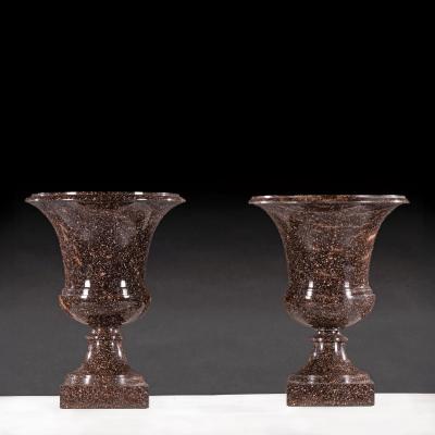 Grand Pair of Early 19th Century Swedish Blyberg Porphyry Campana Urns
