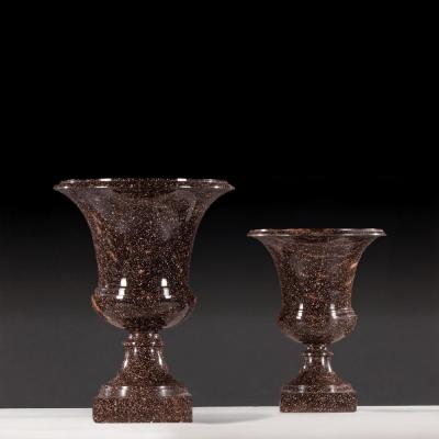 Grand Pair of Early 19th Century Swedish Blyberg Porphyry Campana Urns