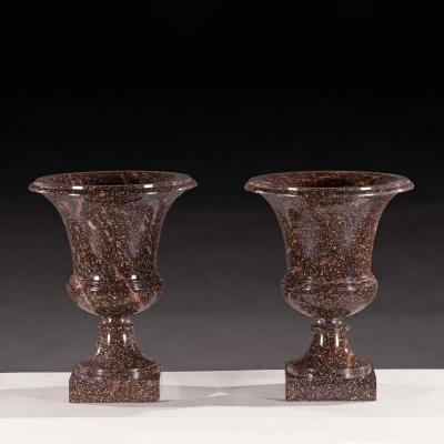 Grand Pair of Early 19th Century Swedish Blyberg Porphyry Campana Urns