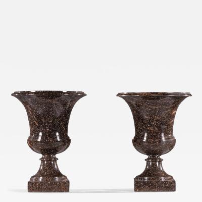 Grand Pair of Early 19th Century Swedish Blyberg Porphyry Campana Urns