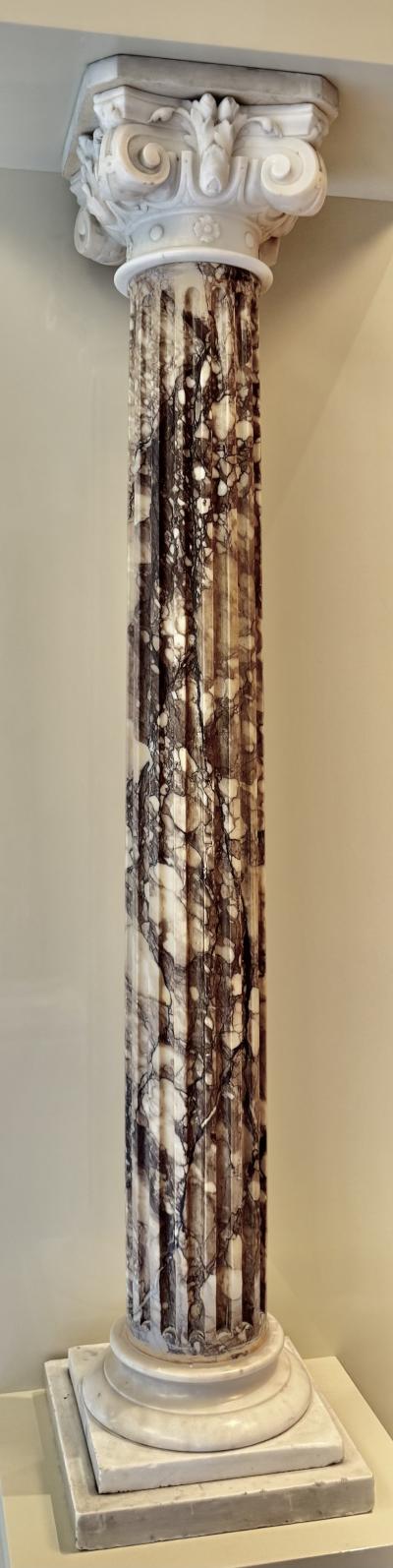 Grand Pair of Italian Carved Marble Columns Breccia Violetta and Carrara