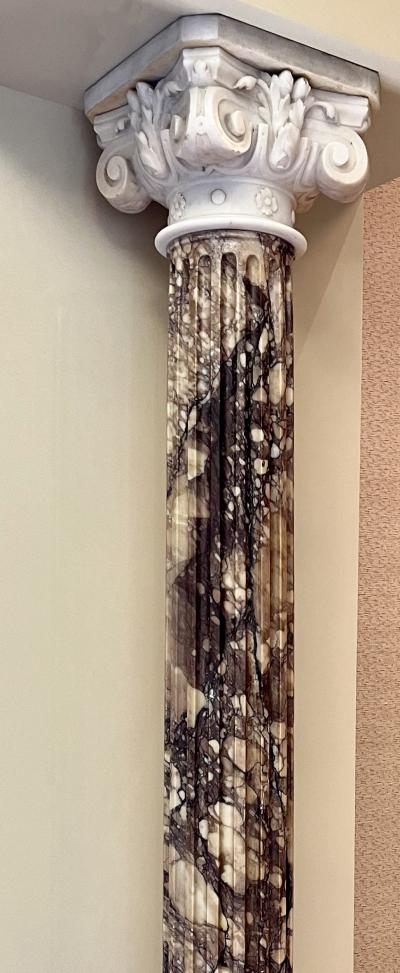 Grand Pair of Italian Carved Marble Columns Breccia Violetta and Carrara